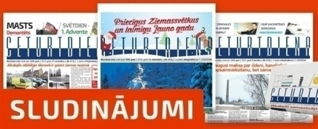 Laikraksta "Ceturtdiena" sludinājumi 9.08.2018