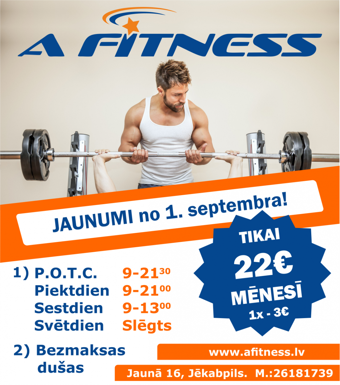 "A Fitness" zāles abonements – tikai 22 € mēnesī