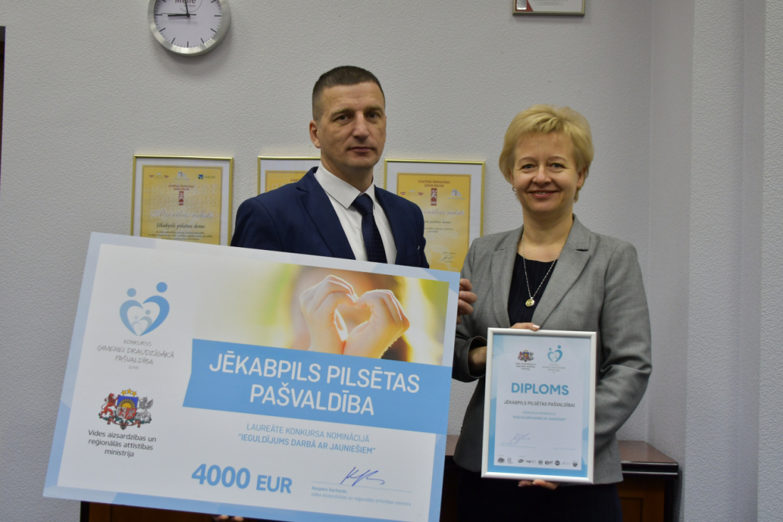 Konkursā “Ģimenei draudzīga pašvaldība” Jēkabpils pilsēta saņem specbalvu par ieguldījumu darbā ar jauniešiem