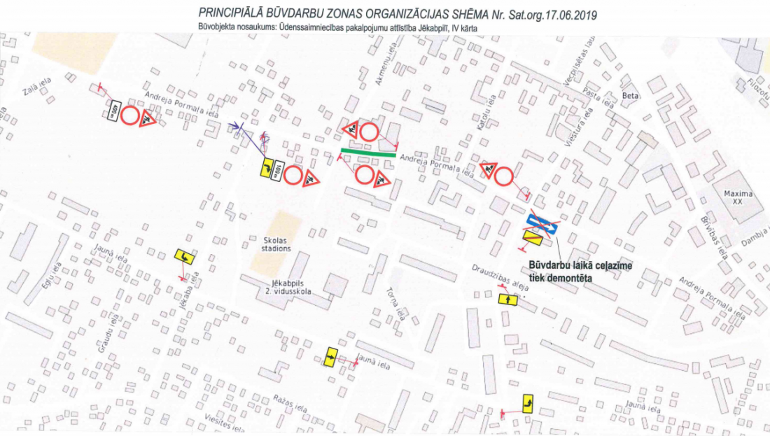 Uz divām nedēļām slēgts satiksmei Jēkabpilī, Andreja Pormaļa ielas posms no Akmeņu ielas