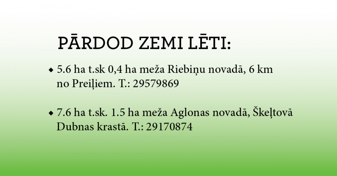 Lēti pārdod zemi Riebiņu un Aglonas novados