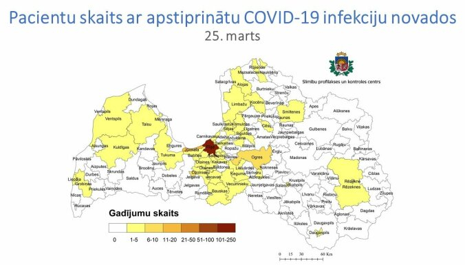 Visvairāk Covid-19 inficēto Rīgā, Jūrmalā, Jelgavā un Ogres novadā