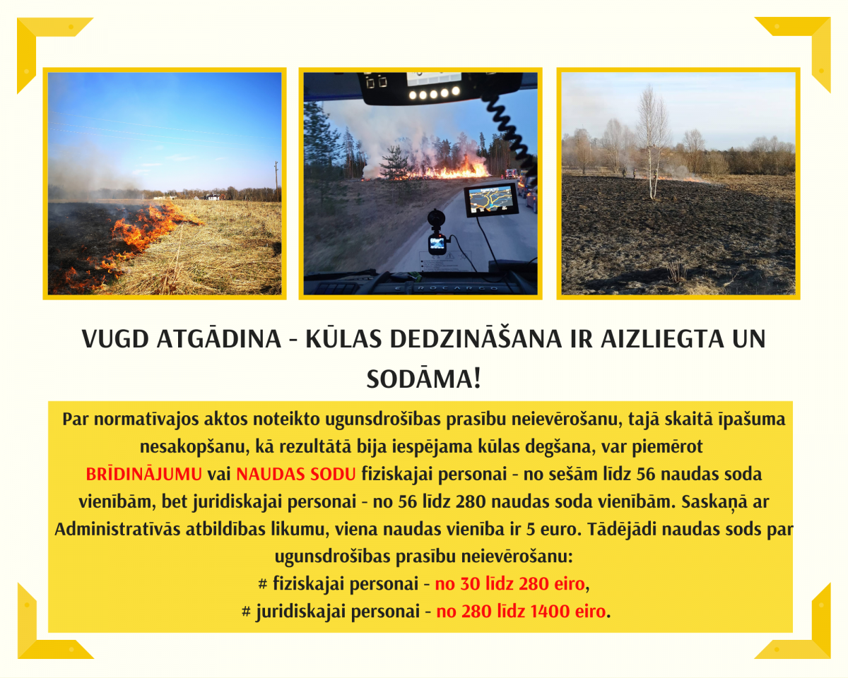 Jēkabpilī otrdien dzēsti seši kūlas ugunsgrēki