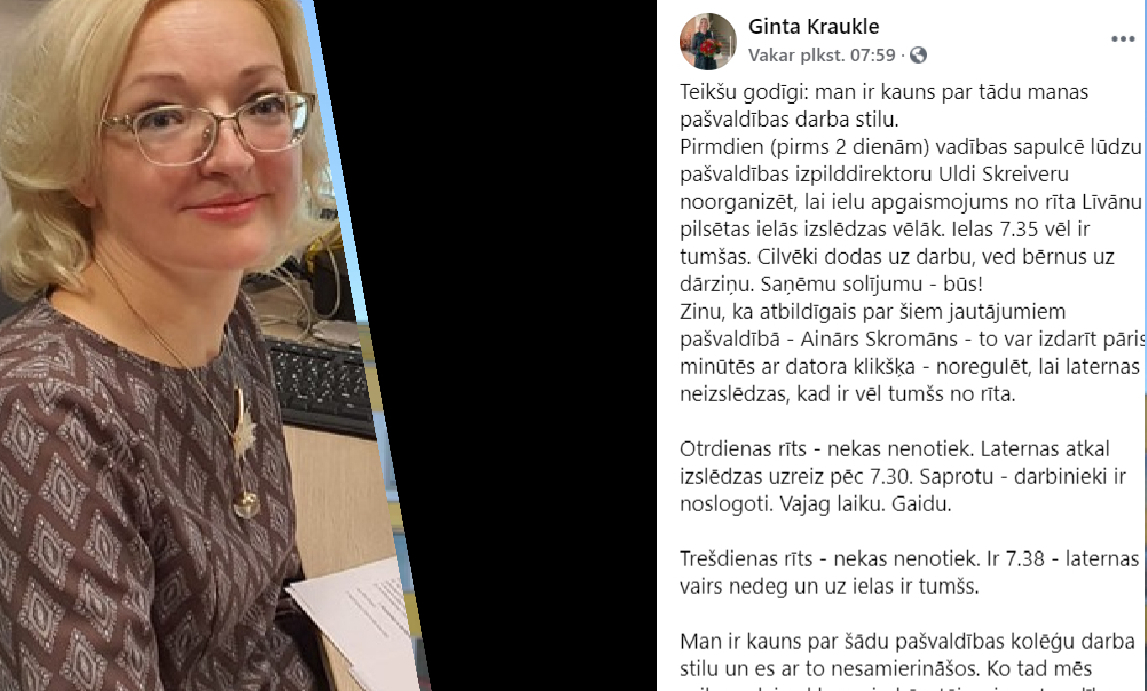 Ginta Kraukle: Man ir kauns par šādu pašvaldības kolēģu darba stilu un es ar to nesamierināšos