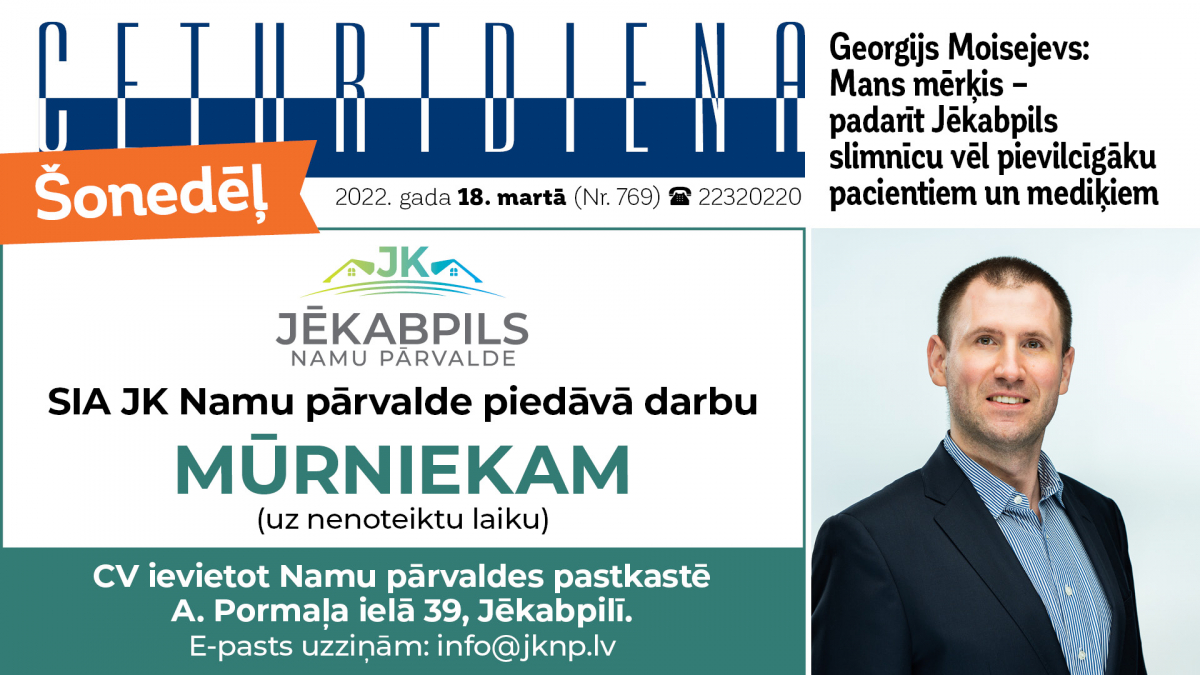 Laikraksta "Ceturtdiena" sludinājumi 18.03.2022