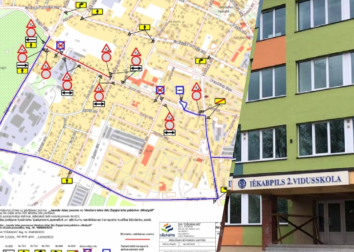 No otrdienas satiksmei slēgts Jaunās ielas posms no Viestura līdz Zaļai ielai. Piebraukšanai pie Jēkabpils 2.vsk. jāizvēlas cits ceļš (SHĒMA)