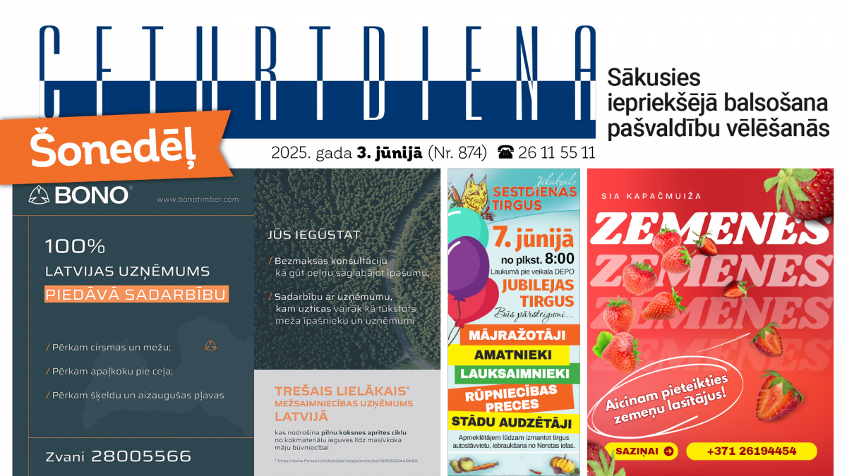 Laikraksta "Ceturtdiena" sludinājumi 03.06.2025