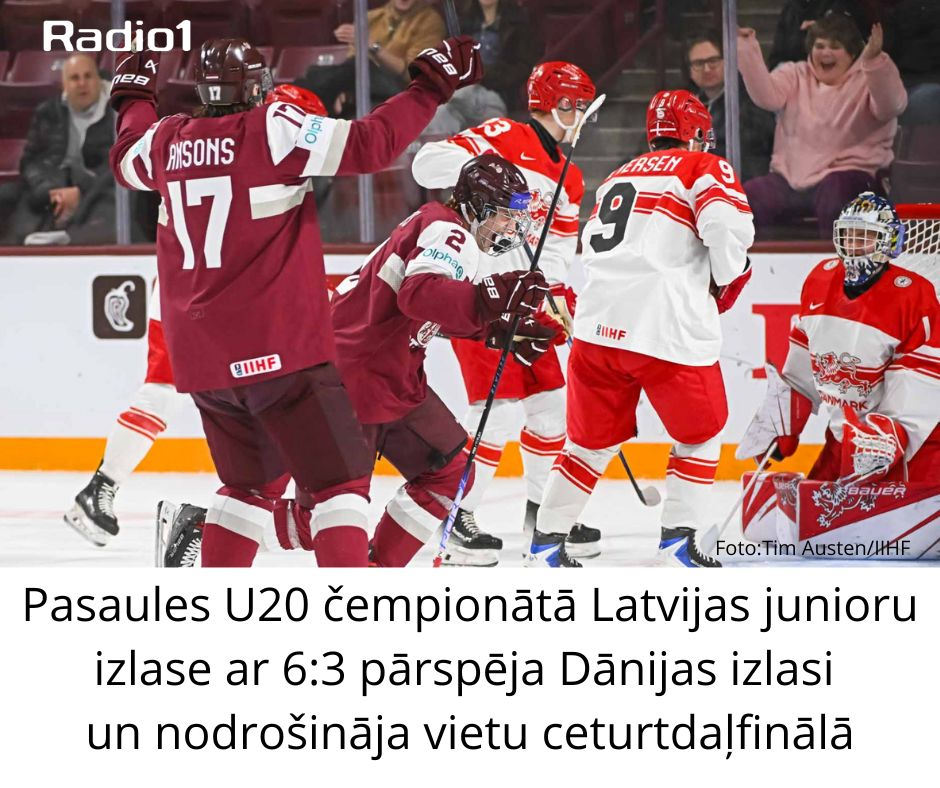 Pasaules U20 čempionātā Latvijas junioru izlase ar 6 pret 3 pārspēja Dānijas izlasi un nodrošināja vietu ceturtdaļfinālā
