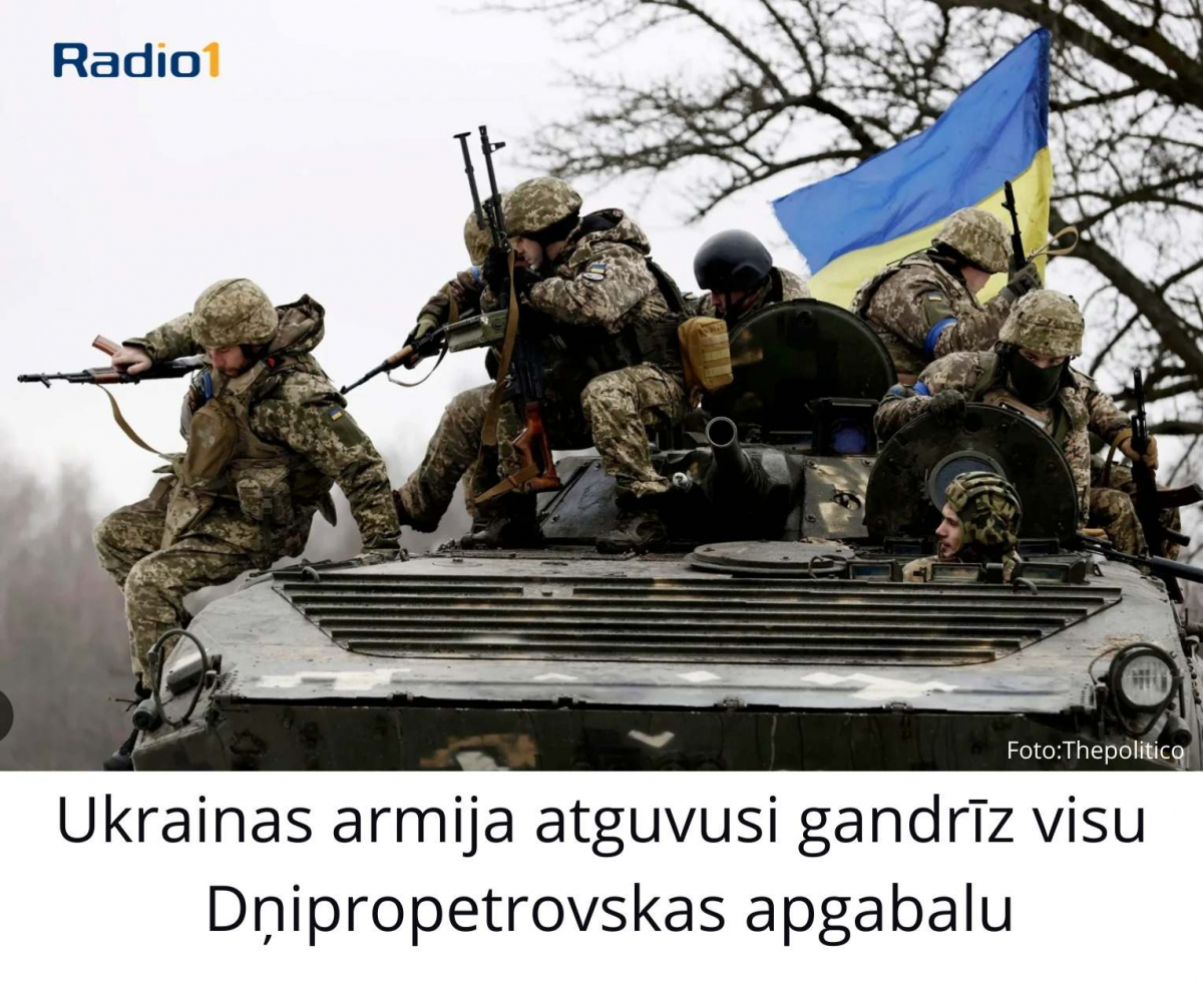 Ukrainas armija atguvusi gandrīz visu Dņipropetrovskas apgabalu