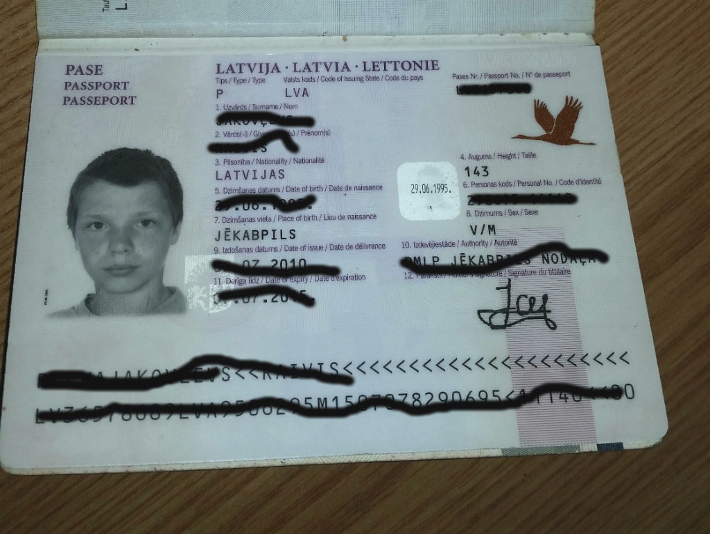 Atrasta Raivja Jakovļeva pase