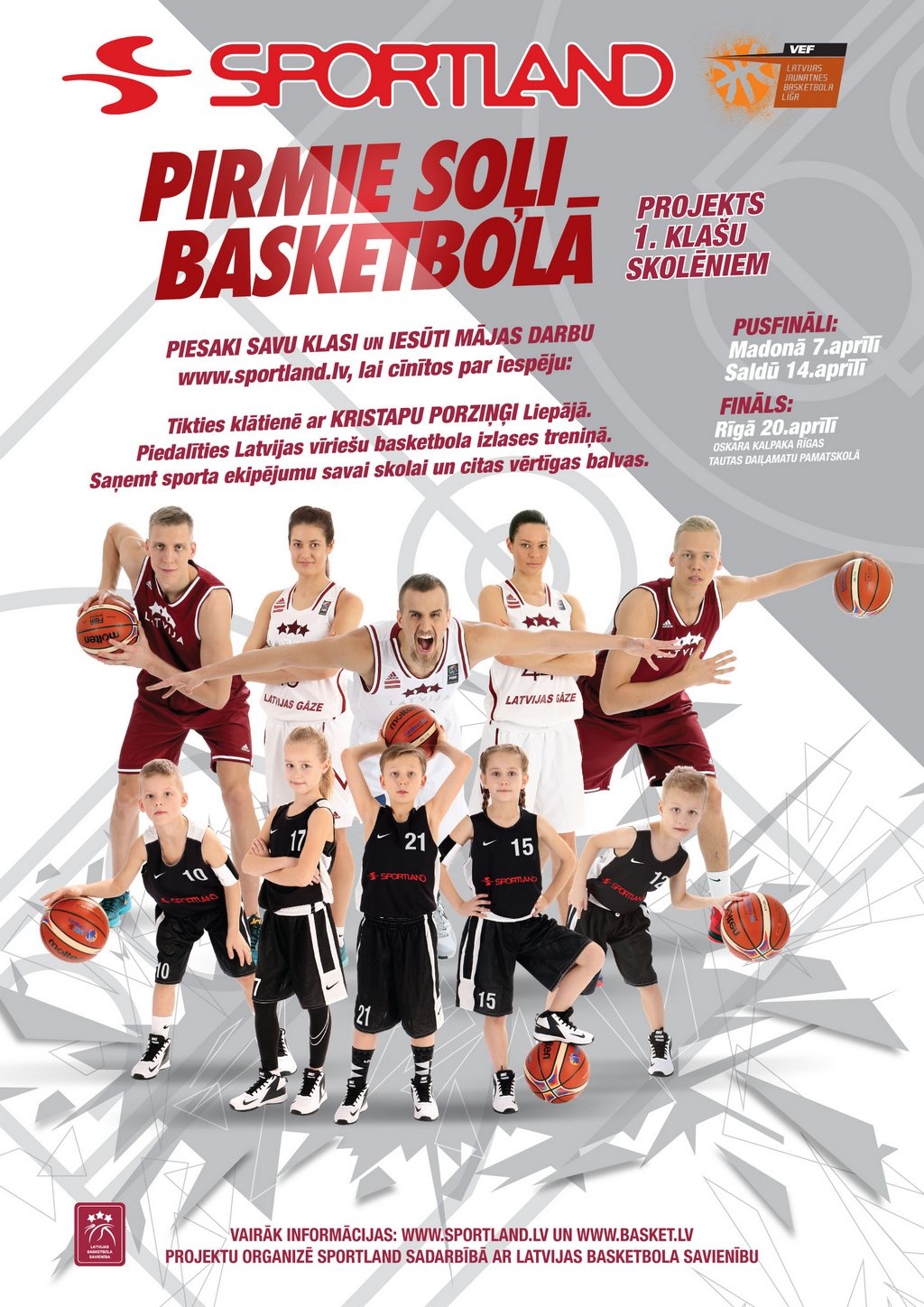 Sākas konkurss pirmo klašu skolēniem „Sportland pirmie soļi basketbolā”, balvā - ekskluzīva tikšanās ar Kristapu Porziņģi.