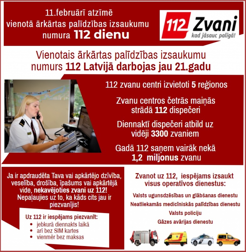 Šonedēļ visā Latvijā tiek atzīmēta 112 diena!