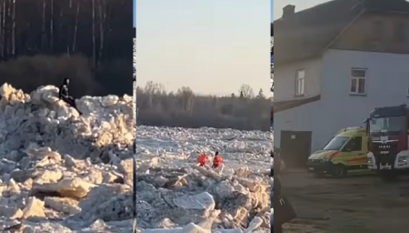 Glābēji krastā palīdz nokļūt pa ledus vižņiem Daugavas vidū pie Pļaviņām kāpelējušam vīrietim (VIDEO)