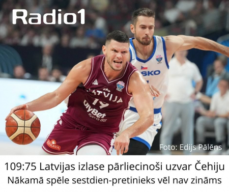 Latvijas basketbolisti Eiropas čempionāta grupu turnīru noslēdz ar Čehijas sagraušanu