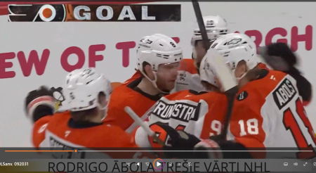Rodrigo Ābols iemet trešos vārtus NHL (VIDEO)