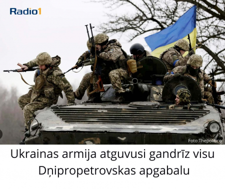Ukrainas armija atguvusi gandrīz visu Dņipropetrovskas apgabalu